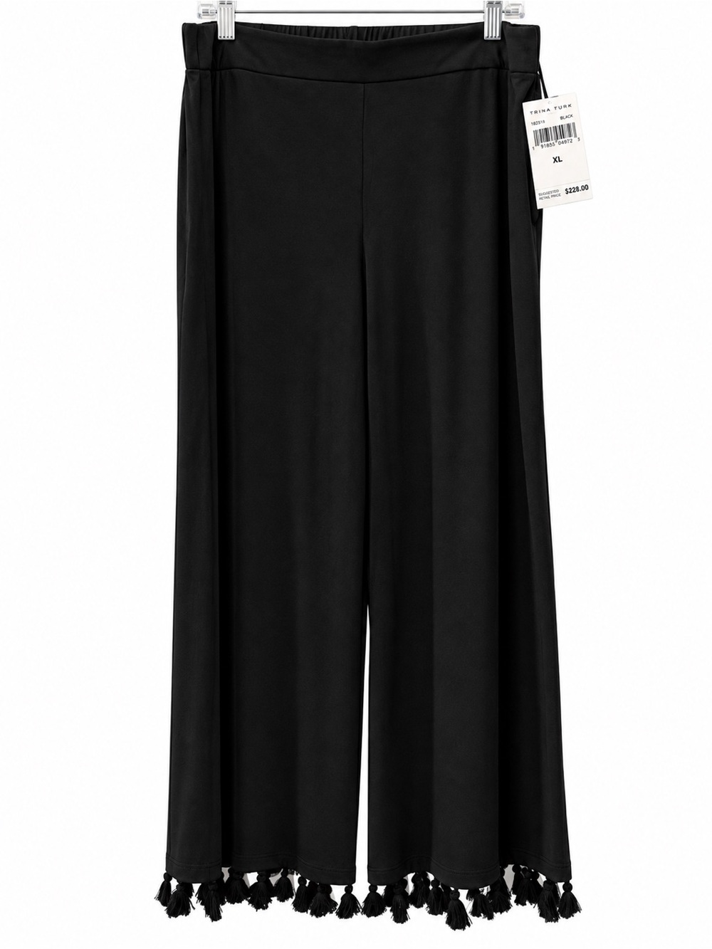 Trina Turk Black Tassel Hem Wide Leg Pants XL NWT $228 Cropped Pull-On